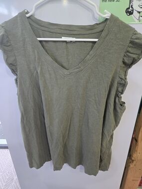 Maurices Olive Green V-Neck Ruffle Sleeve Top